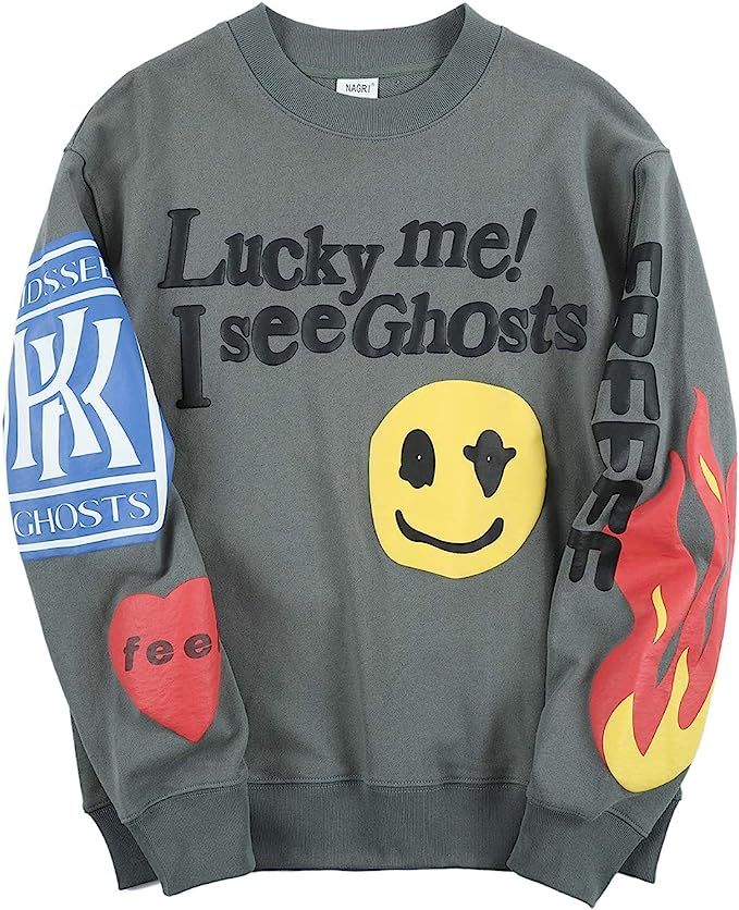 NAGRI Kanye Lucky Me I See Ghosts Trendy Hip Hop Men's Heavyweight Sweatshirts Hoodie | Amazon (US)