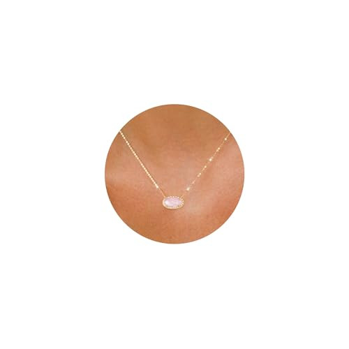 TLY Gold Necklace for Women Non Tarnish 14k Gold Plated Dainty Preppy Pendant Necklace Oval Gemstone Crystal Druzy Stone Rose Quartz Choker Necklace Birthday Wedding Everday Birthstone Jewelry Gifts for Mom | Amazon (US)