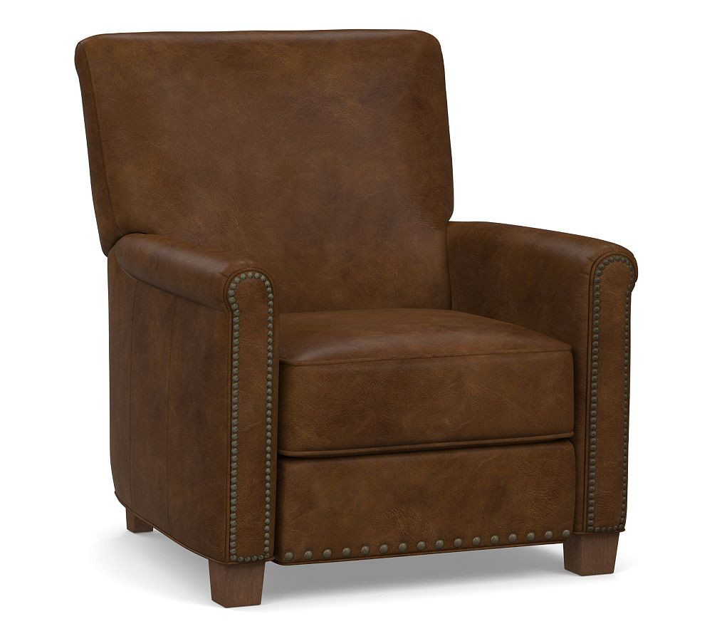 Irving Roll Arm Leather Manual & Power Recliner | Pottery Barn (US)