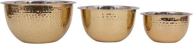 Transitional Hammered Stainless Steel Bowls, Gold Finish, Set of 3 Sizes | Amazon (US)