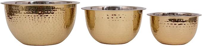 Transitional Hammered Stainless Steel Bowls, Gold Finish, Set of 3 Sizes | Amazon (US)