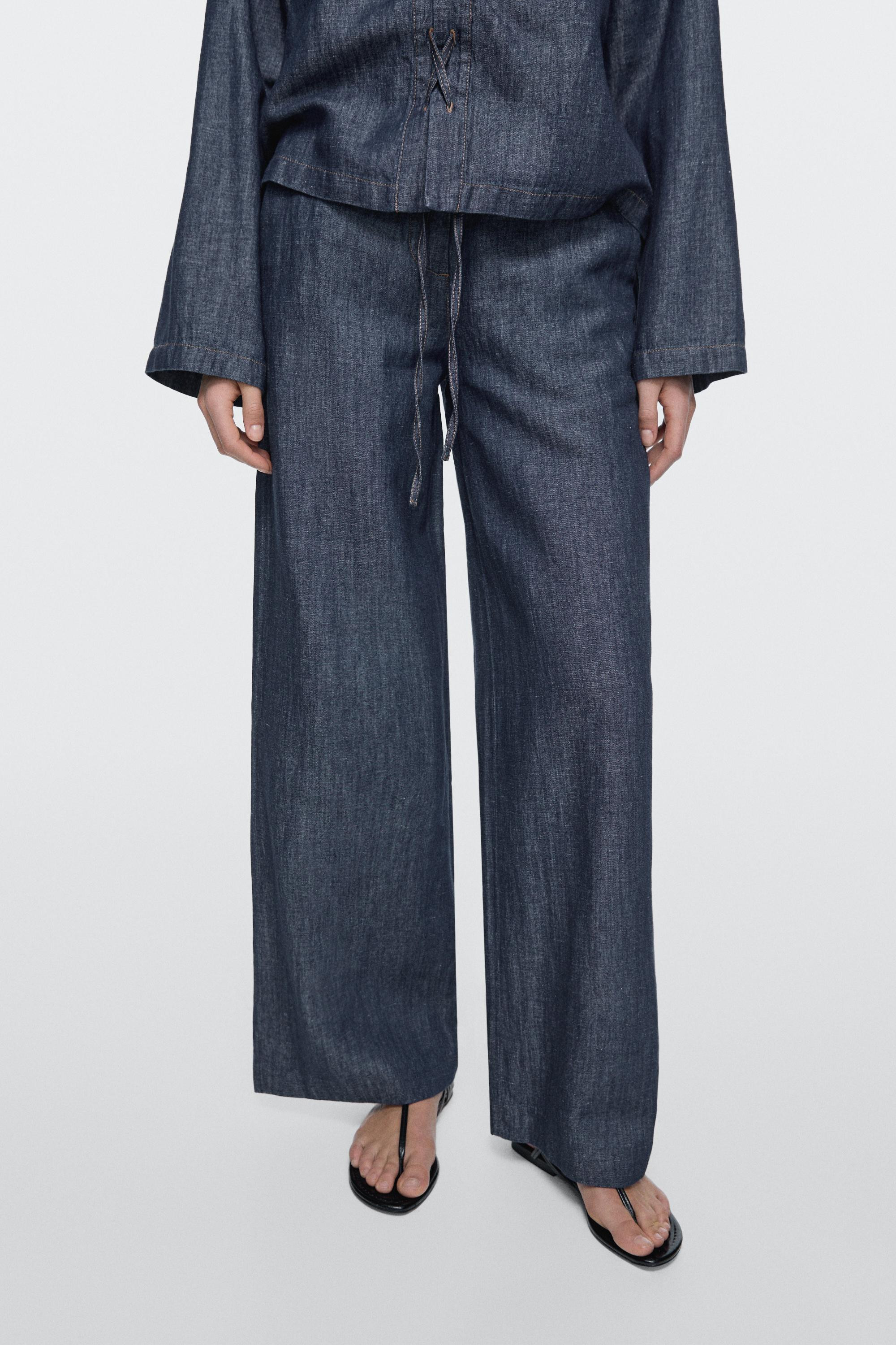 Total look linen blend wide-leg jeans | Massimo Dutti UK