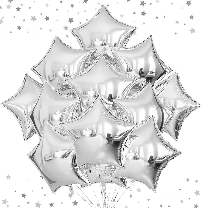 20 Pcs Star Balloons,18 Inch Silver Foil Balloons Glitter Star Shape Balloon Large Mylar Balloon ... | Amazon (US)