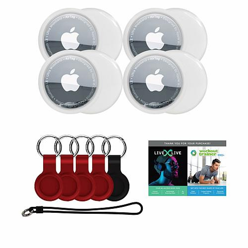 Apple AirTag 4-pack Bundle with Keychains, Luggage Tag & Voucher - Red | HSN