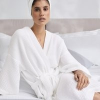 The White Company Long Lightweight Waffle Robe, White, Size: M | The White Company (UK)