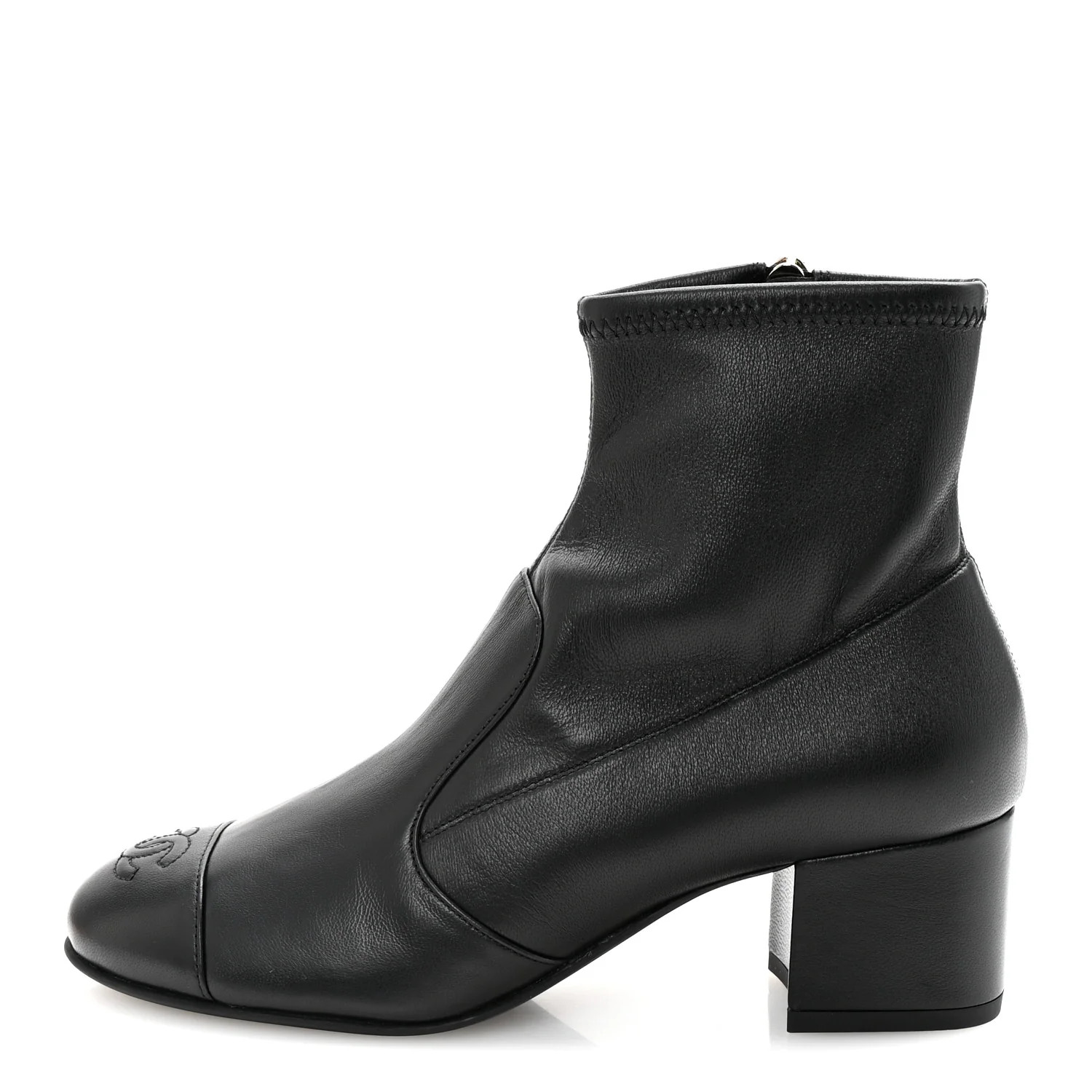 Stretch Lambskin Cap Toe CC Short Boots 37 Black | FASHIONPHILE (US)