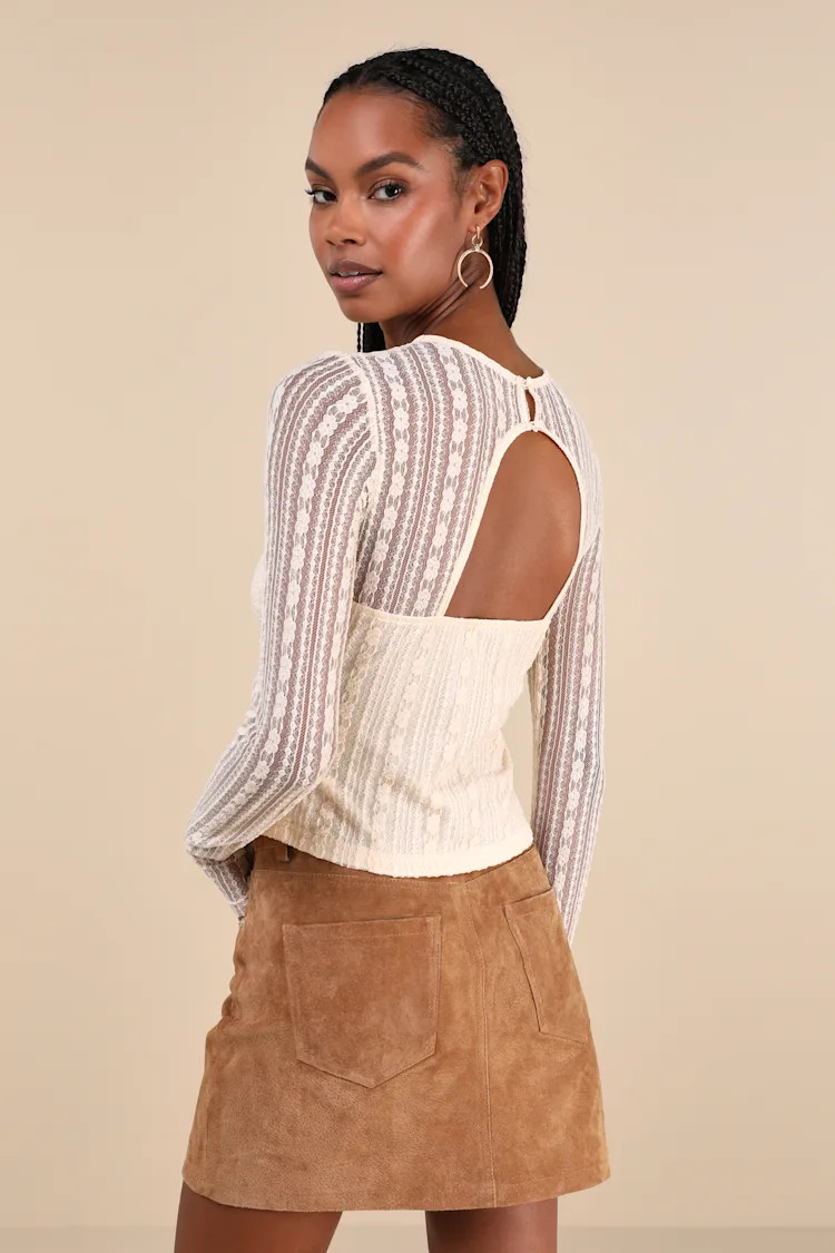 Sheer Passion Cream Sheer Lace Long Sleeve Top | Lulus