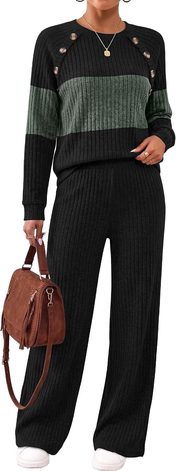 WIHOLL Lounge Sets for Women 2 Piece Button Fall Outfits Airport Sweater | Amazon (US)