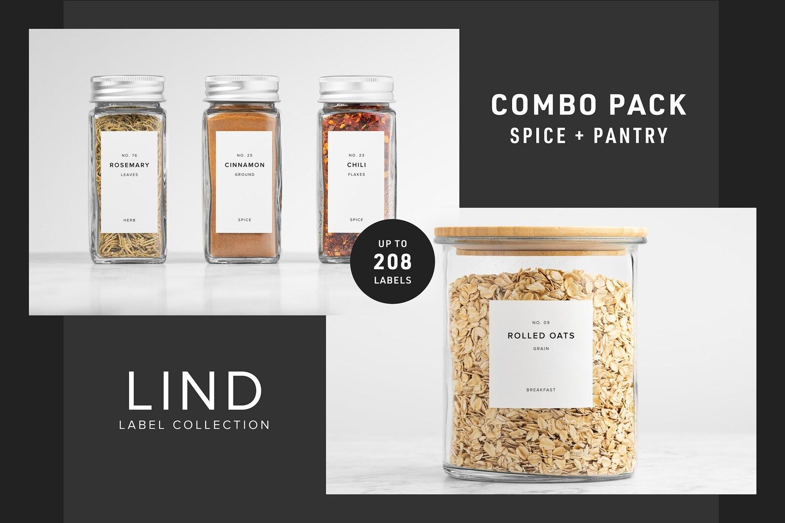 Modern Minimalist Pantry & Spice Label Combo Pack - 208 Labels - Lind Collection - Water and Oil ... | Etsy (US)