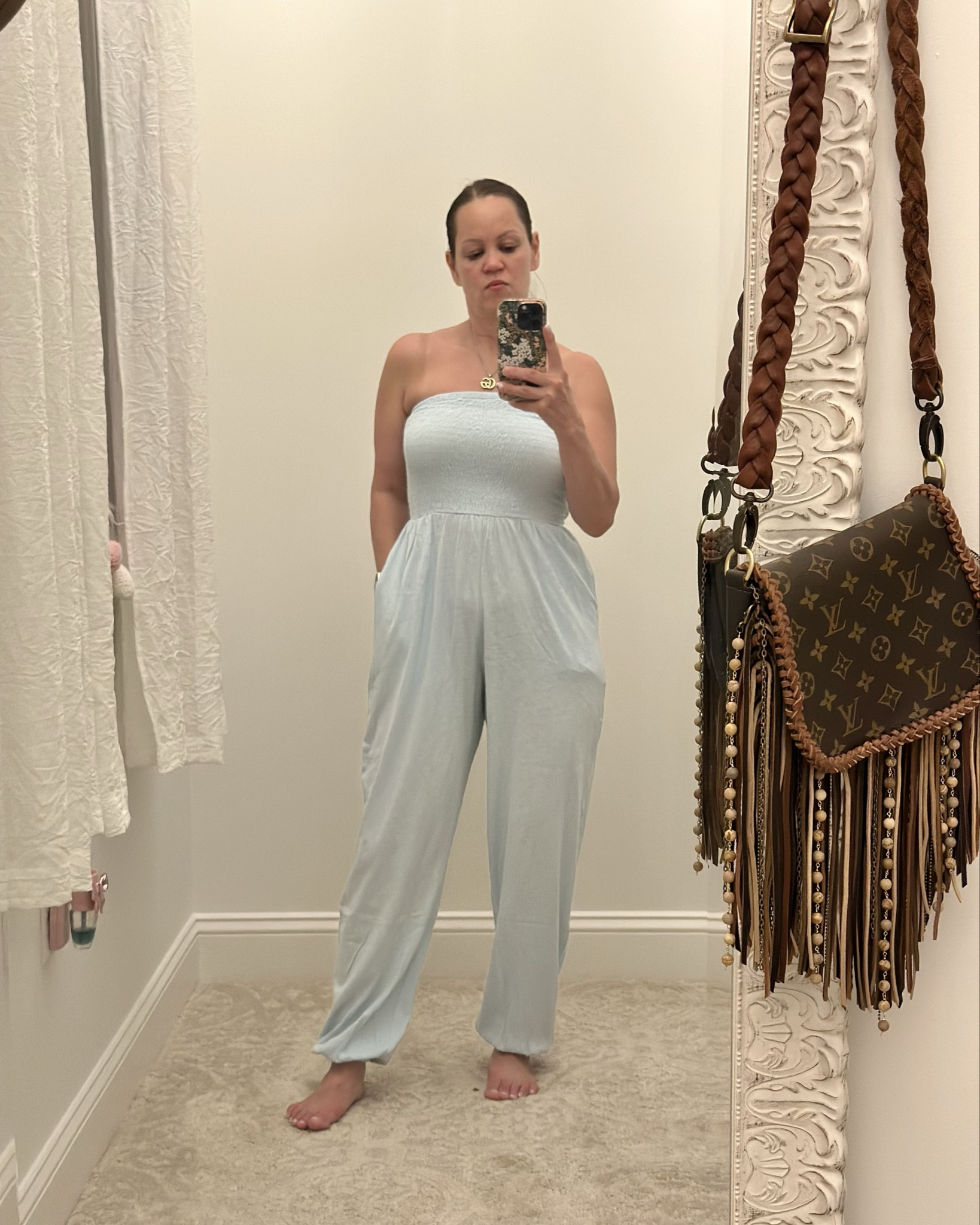 AE Sunchaser Knit Smocked Tube Jumpsuit -  definitely 💯 love this outfit!  Fits perfectly and it isn’t see through! Comfy and stylish for that warm summer day! 

I’m wearing a size XS, wt. 124, 5’0 #ae #summerootd #beachvibe

#LTKTravel #LTKOver40 #LTKSaleAlert