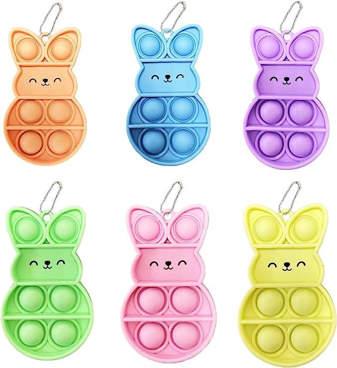 6 Pcs Pre Filled Easter Eggs with Push Pop Keychain Toys for Easter Theme Party Favor, Pop Fidget... | Amazon (US)