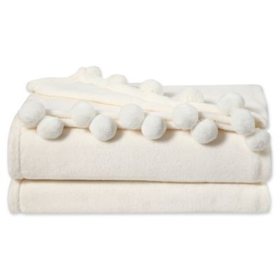 VCNY Home Tessa Plush Pom-Pom Throw Blanket in Ivory | Bed Bath & Beyond