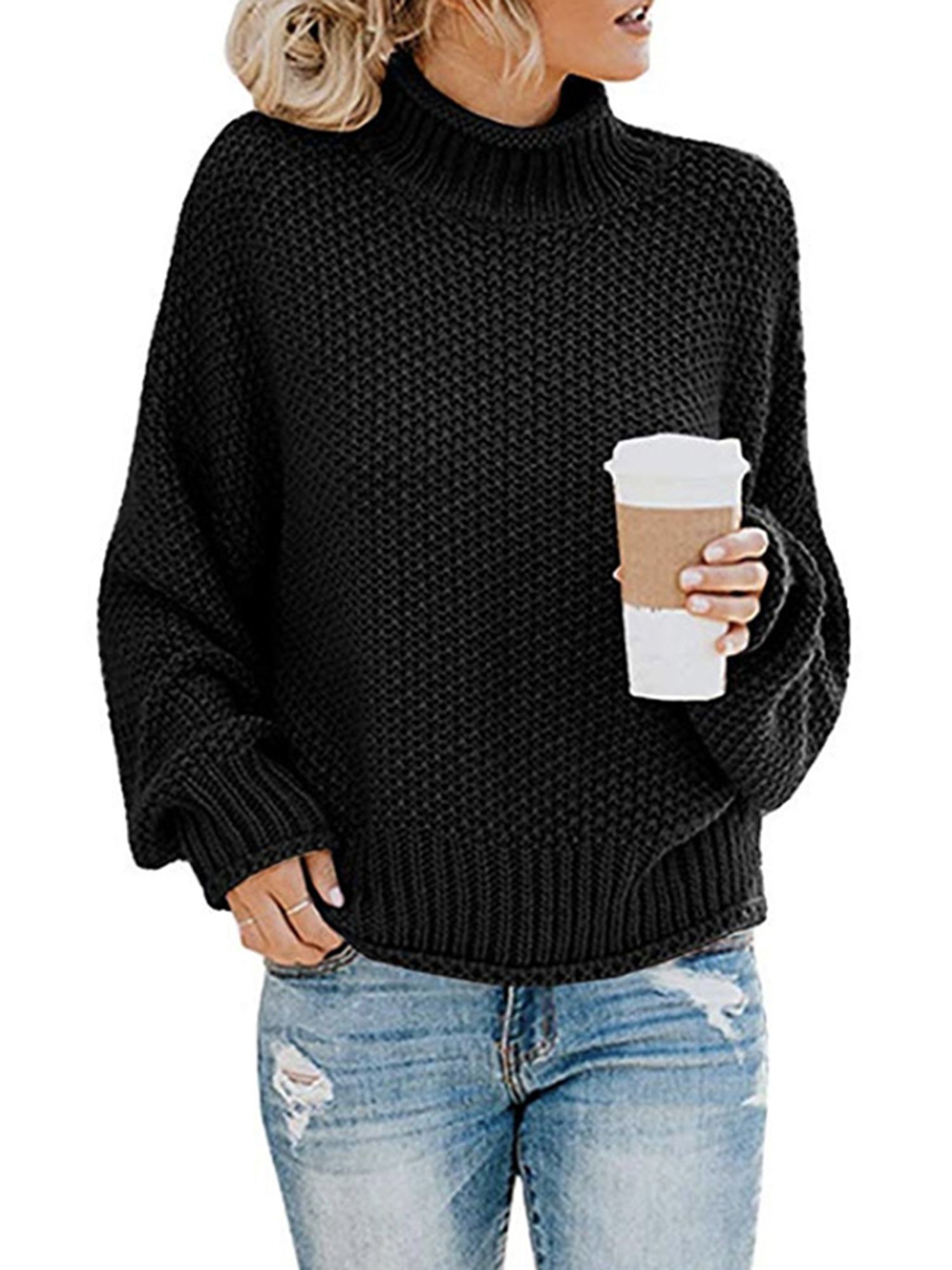Women's Long Sleeve Sweaters Turtleneck Loose Soft Knitted Casual Pullover | Walmart (US)