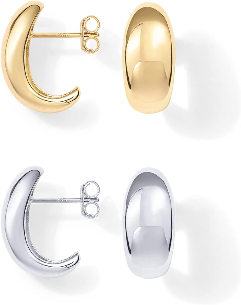 PAVOI 14K Gold Plated Sterling Silver Post Huggie Earrings | Gold Dome Huggie Hoop Earrings for W... | Amazon (US)