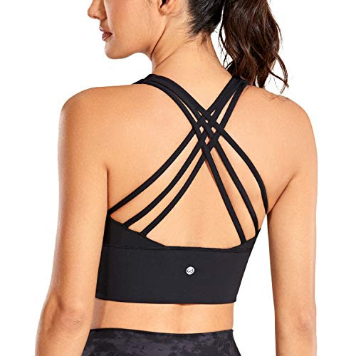 CRZ YOGA Naked Feeling Criss Cross Longline Sports Bras for Women - Wirefree Padded Strappy Yoga Cropped Tops Black Small | Amazon (US)