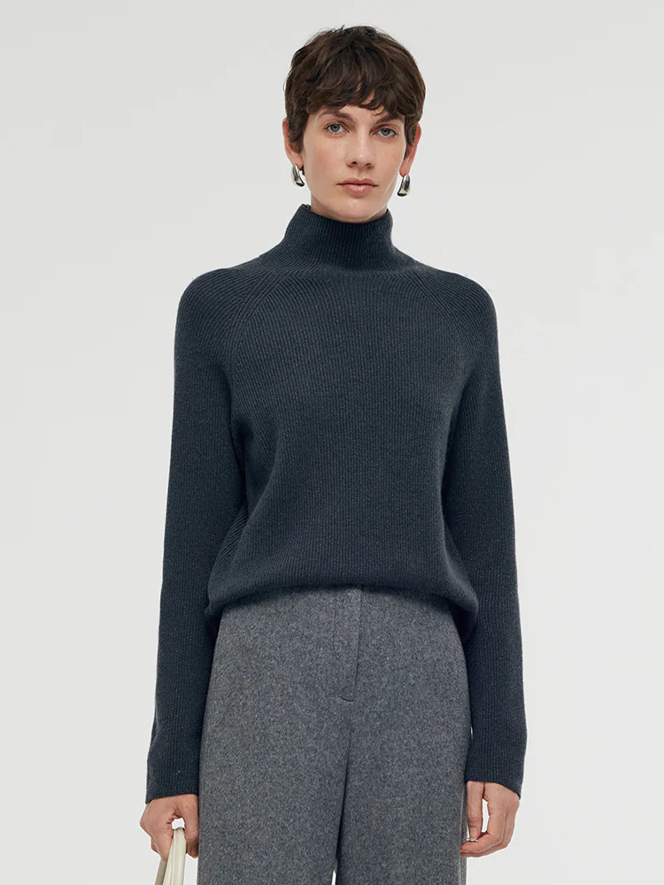 Cashmere Turtleneck Women Sweater - Smoke Grey / XS | GOELIA