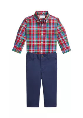 Ralph Lauren Childrenswear Baby Boys Plaid Cotton Shirt & Flex Abrasion Pants | Belk