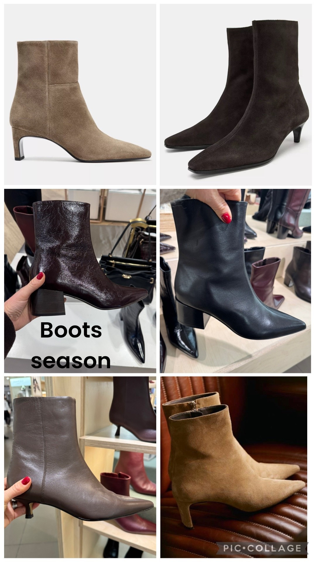 A few styles I’ve seen when out and about 

Suede boots
Brown boots
Burgundy boots 
Ankle boots 

#LTKuk #LTKwinter #LTKshoes
