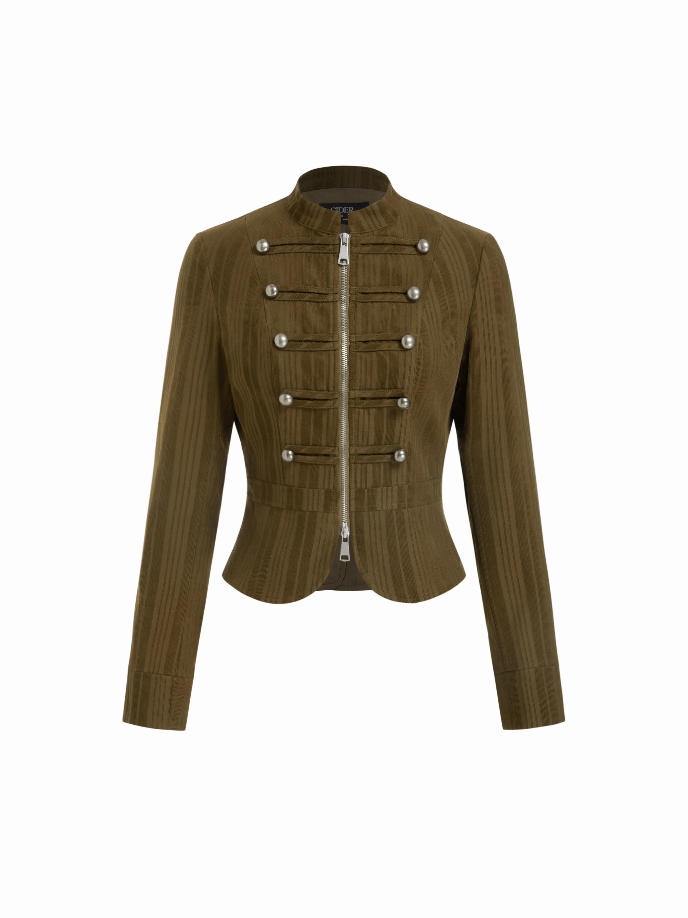 Corduroy Corduroy Textured Napoleon Zip Through Metal Detail Jacket For Daily Casual Work | Cider
