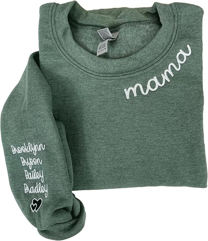 Custom Embroidered Crewneck Sweatshirt, Personalized Embroidered Mama Sweatshirt with Kid Names o... | Amazon (US)