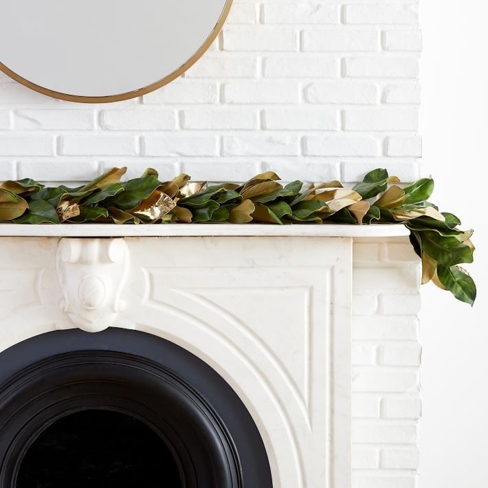 Faux Gold Metallic Magnolia Leaves Garland | West Elm (US)