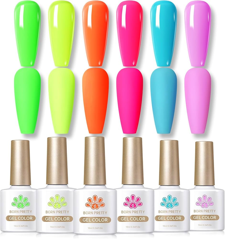 Born Pretty Gel Nail Polish Neon Gel Nail Polish Set Fluorescent Gel polish Orange Hot Pink Blue ... | Amazon (US)