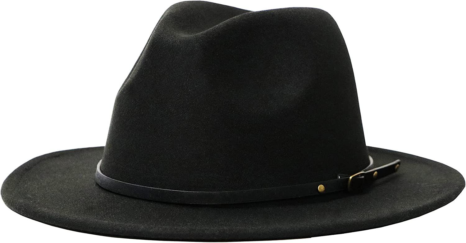 Women's Felt Panama Hats Classic Wide Brim Rancher Fedora with Belt Buckle (Black, 56-58cm/22-22.... | Amazon (US)