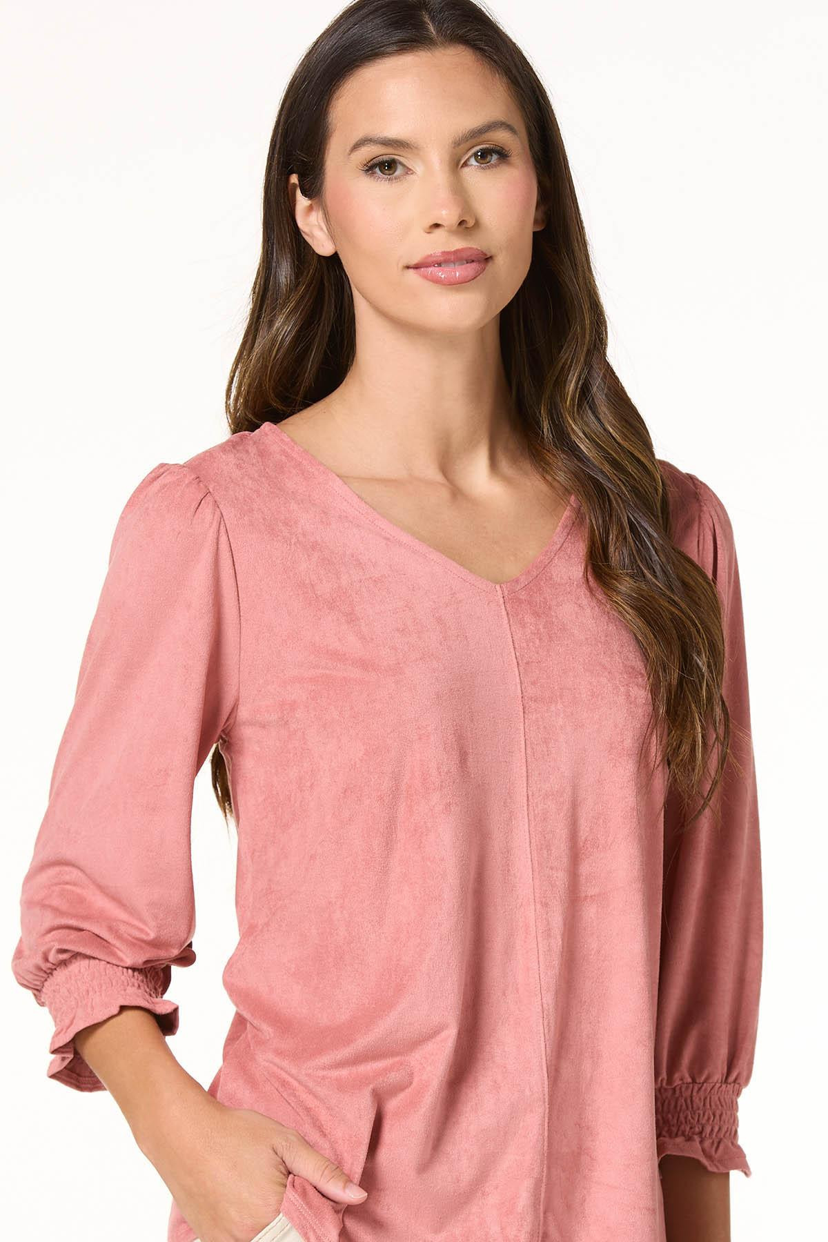 Seamed Faux Suede Top - Brown | Cato Fashions