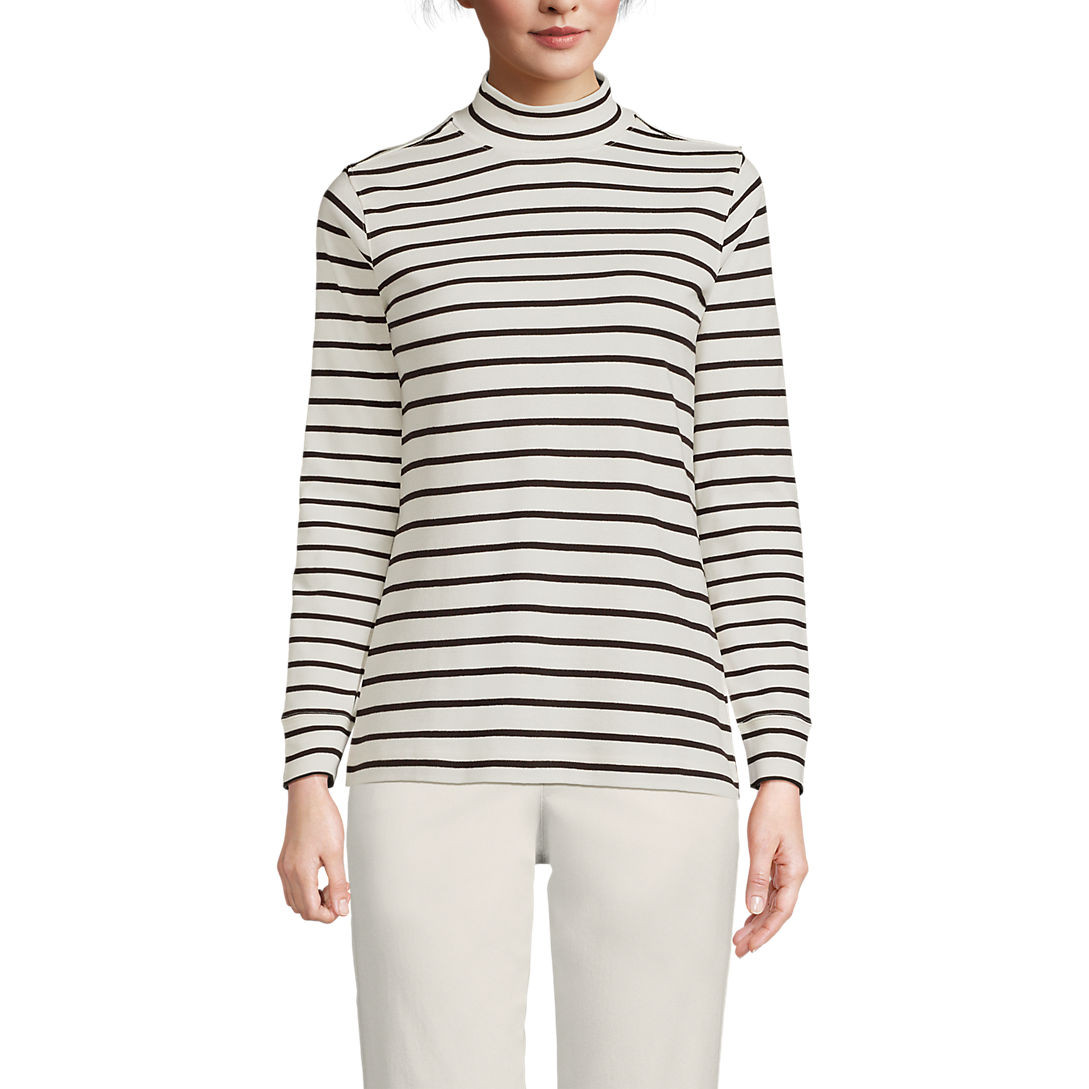 Women's Relaxed Cotton Long Sleeve Mock Turtleneck | Lands' End (US)