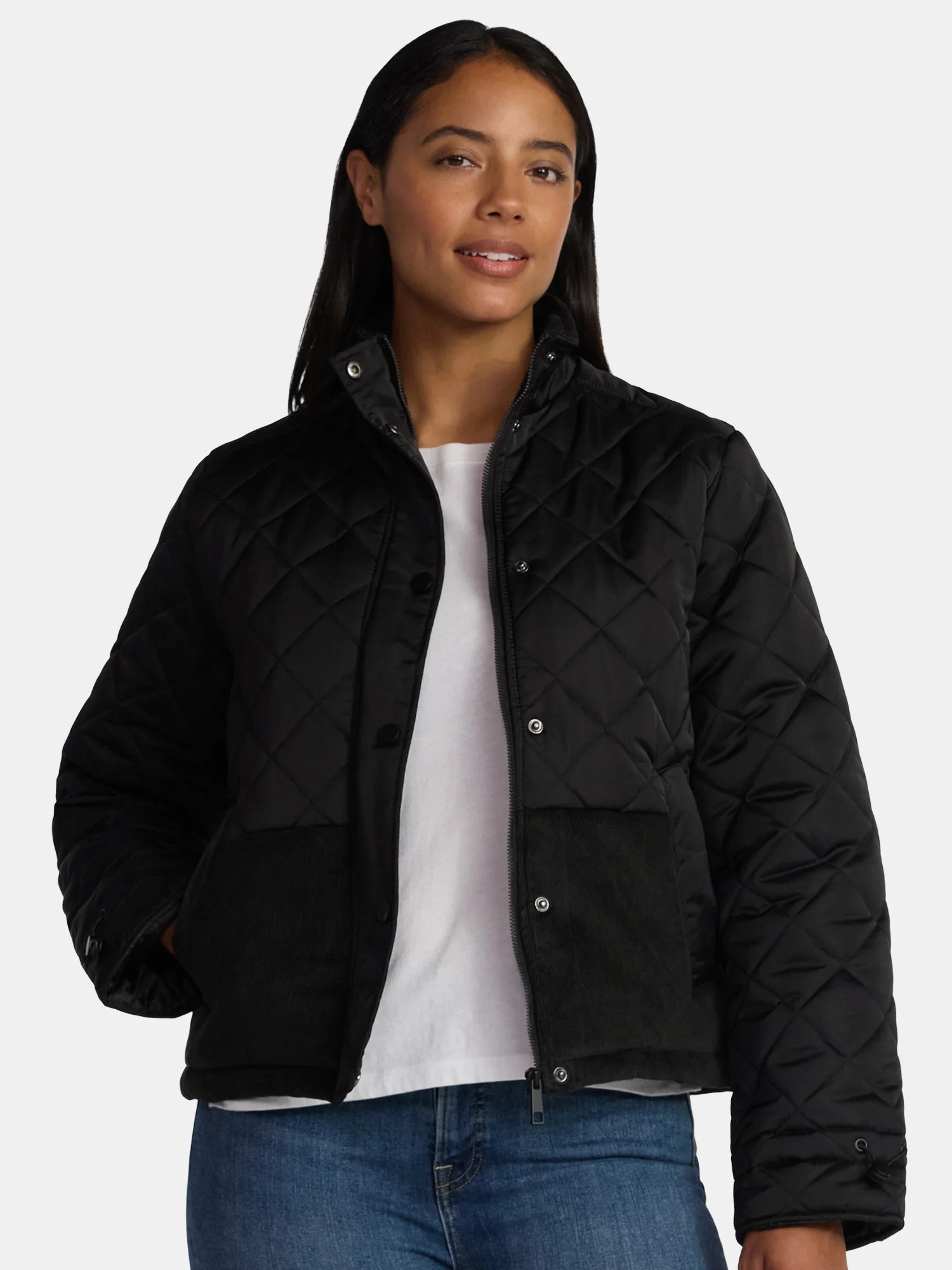 Time and Tru Women's and Women’s Plus Mixed Media Puffer Jacket, Sizes XS-2X | Walmart (US)