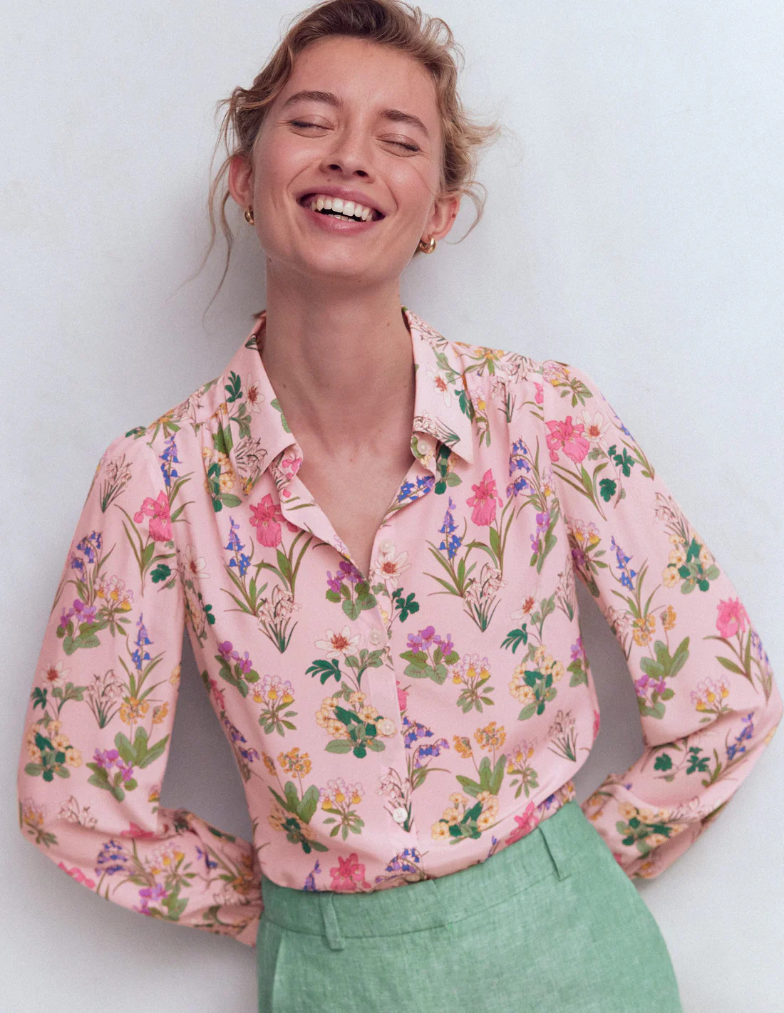 Sara Silk Shirt-French Pink, Delicate Blossom | Boden UK