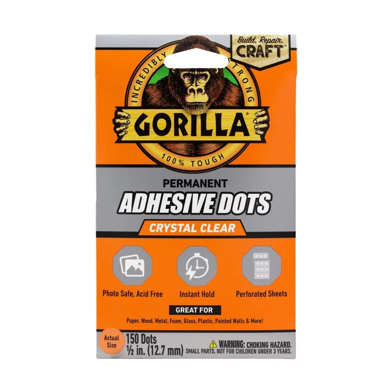 Gorilla Permanent Adhesive Dots, Double-Sided, 150 Pieces, 0.5" Diameter, Clear, (Pack of 1), New | Walmart (US)