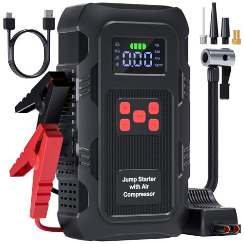 HPBS 5000A Jump Starter with Air Compressor, Portable Car Battery Jump Starter with 150 PSI Tire Inflator for Up to 10.0L Gas and 8.0L Diesel Engines, 12V Jump Box Battery Charger Booster(Red) | Amazon (US)