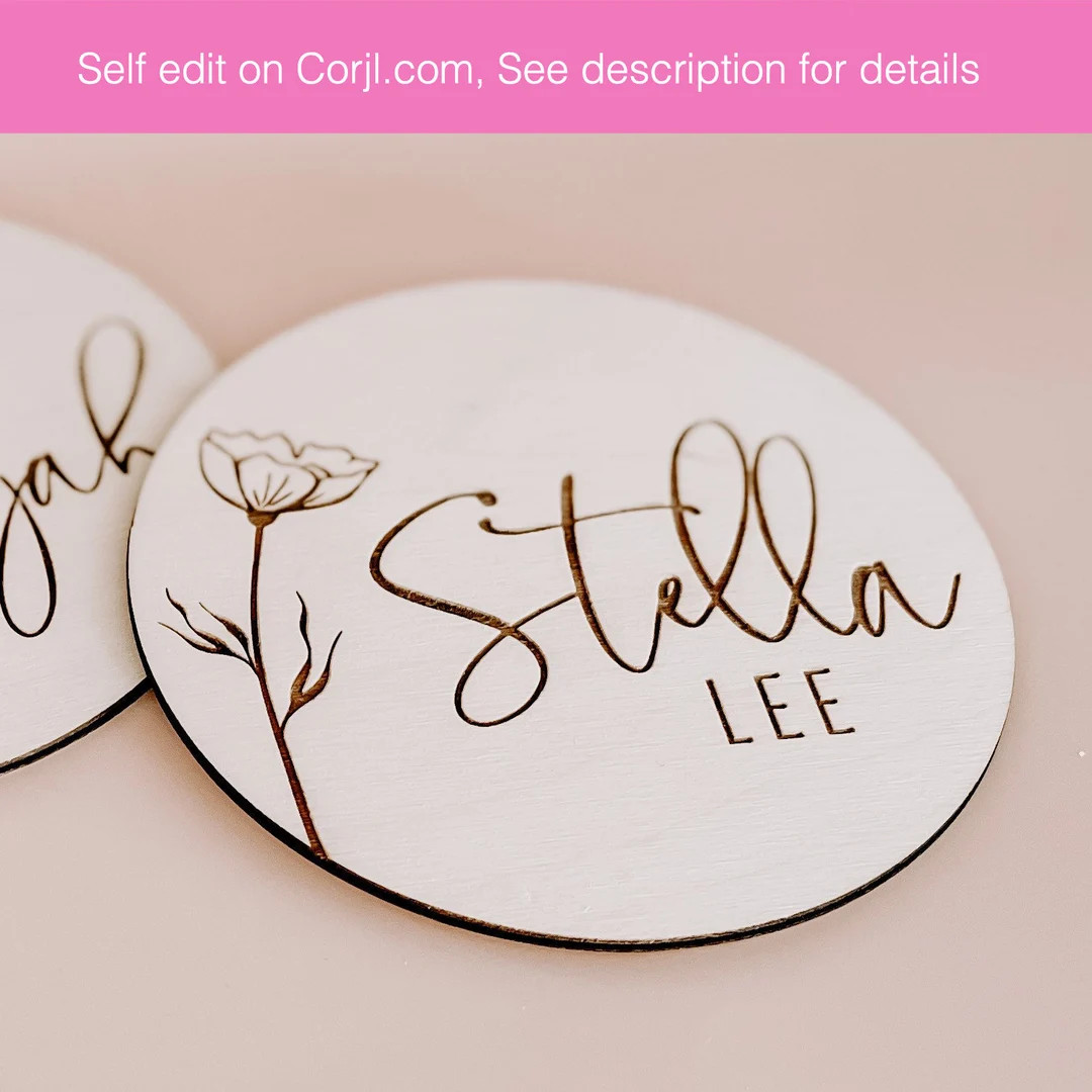 Floral Wooden Baby Name Announcement Sign Flower Engraved - Etsy | Etsy (US)