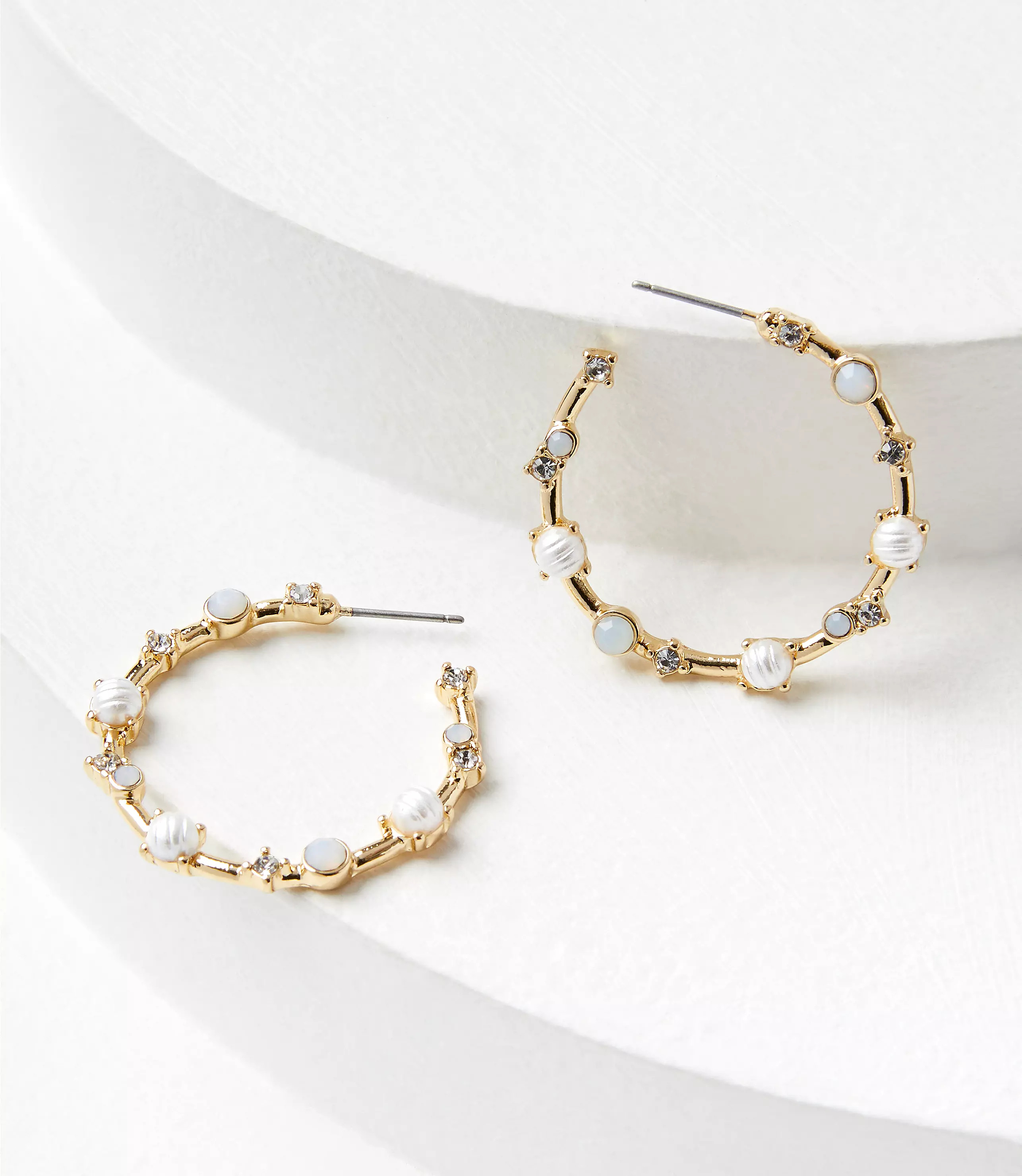 Pearlized Crystal Delicate Hoop Earrings | LOFT