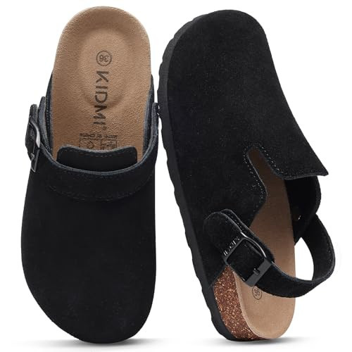 KIDMI Women's Suede Clogs with Back Strap Men's Leather Mules Cork Footbed Slip on Potato Shoes, Black 36 | Amazon (US)