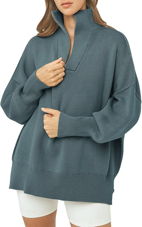ANRABESS Women's Long Sleeve 1/4 Zipper Collar Drop Shoulder Oversized Slouchy Sweatshirt Pullove... | Amazon (US)