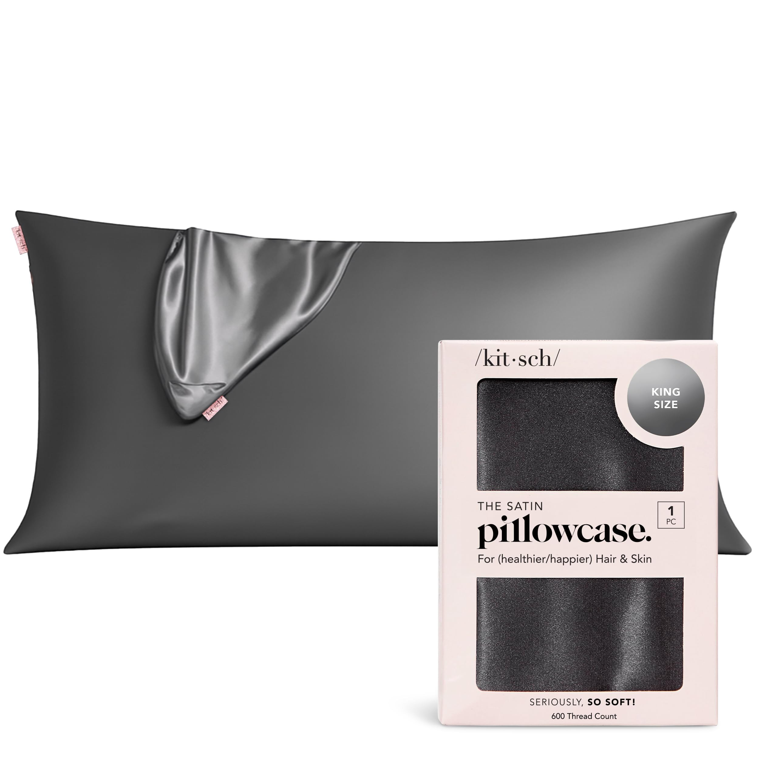 Kitsch Satin Pillowcase with Zipper for Hair & Skin, Softer Than Silk Pillow Cases King, Wrinkle-... | Amazon (US)