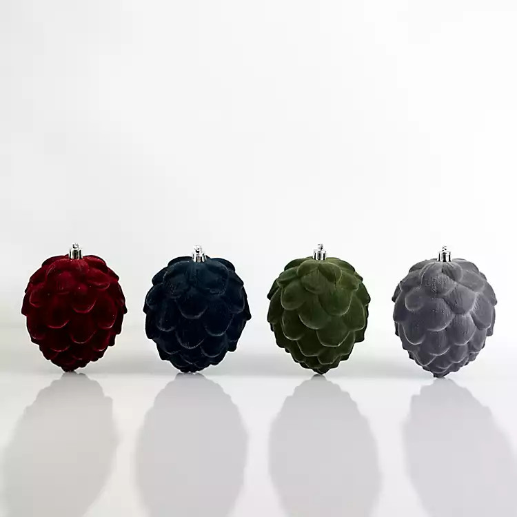 Velvet Round Pinecone Ornaments, Set of 4 | Kirkland's Home