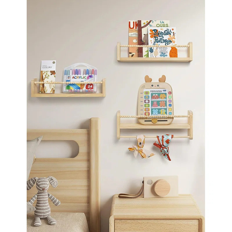 Nursery 3 Piece Pine Solid Wood Floating Shelf | Wayfair North America