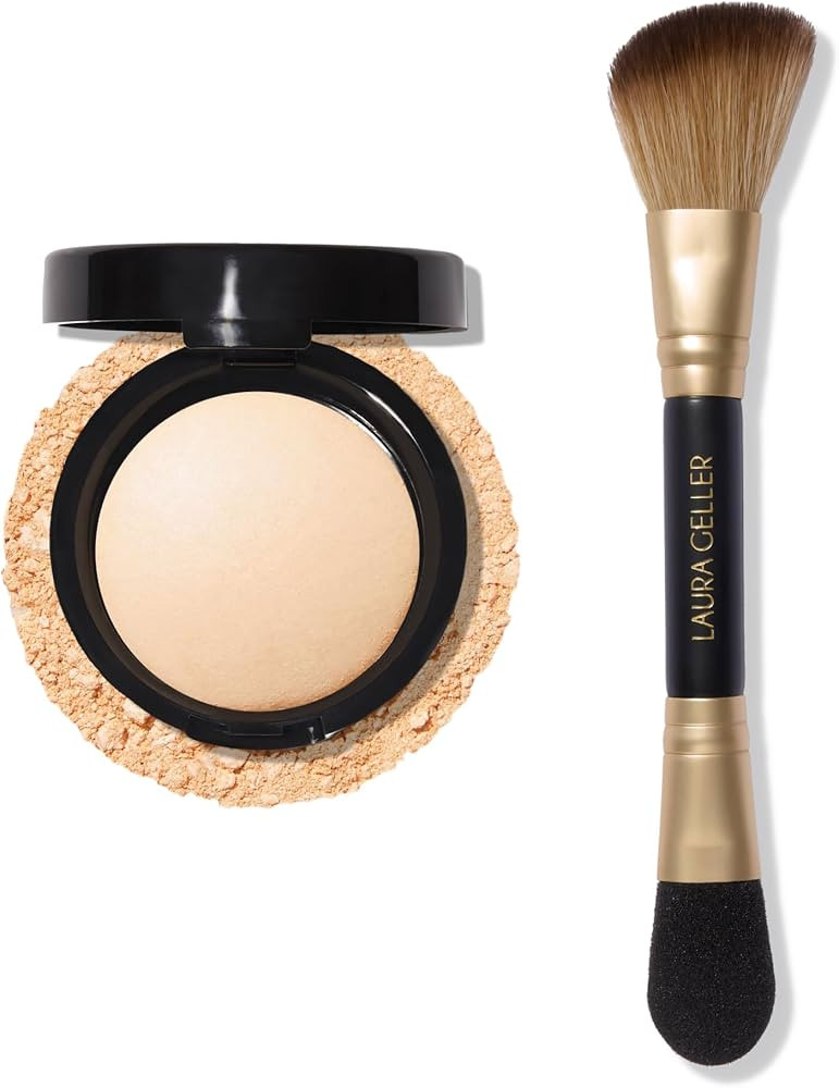 LAURA GELLER Dual-Ended Highlighter Brush + Baked Natural Glow Highlighter - French Vanilla | Amazon (US)