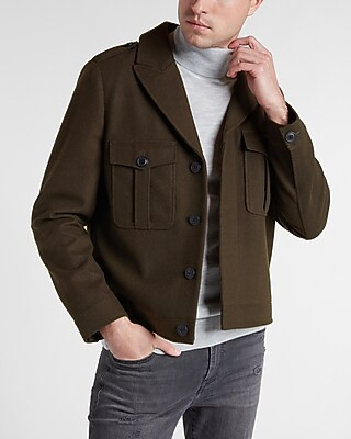 Olive Wool-Blend Military Jacket | Express