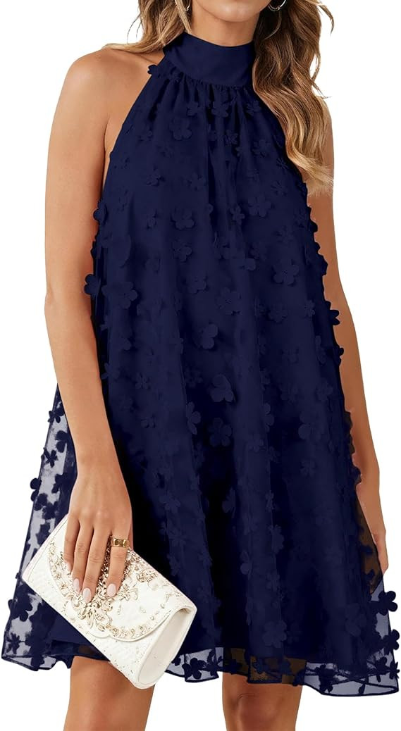 Gleeneat Womens Summer Halter Tulle Floral Bridal Shower Cocktail Wedding Guest Short Dresses A L... | Amazon (US)