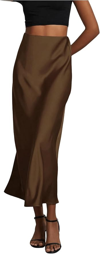 SHENHE Women's Satin Maxi Skirts High Waisted A Line Long Skirts Elegant Office Skirts | Amazon (US)
