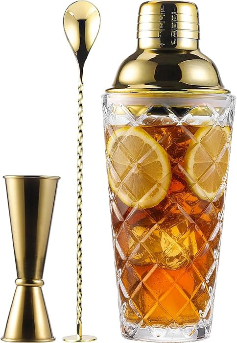 Glass Cocktail Shaker Set with Built-in Strainer – 16oz Thickened Pineapple Glass Gold Shaker S... | Amazon (US)
