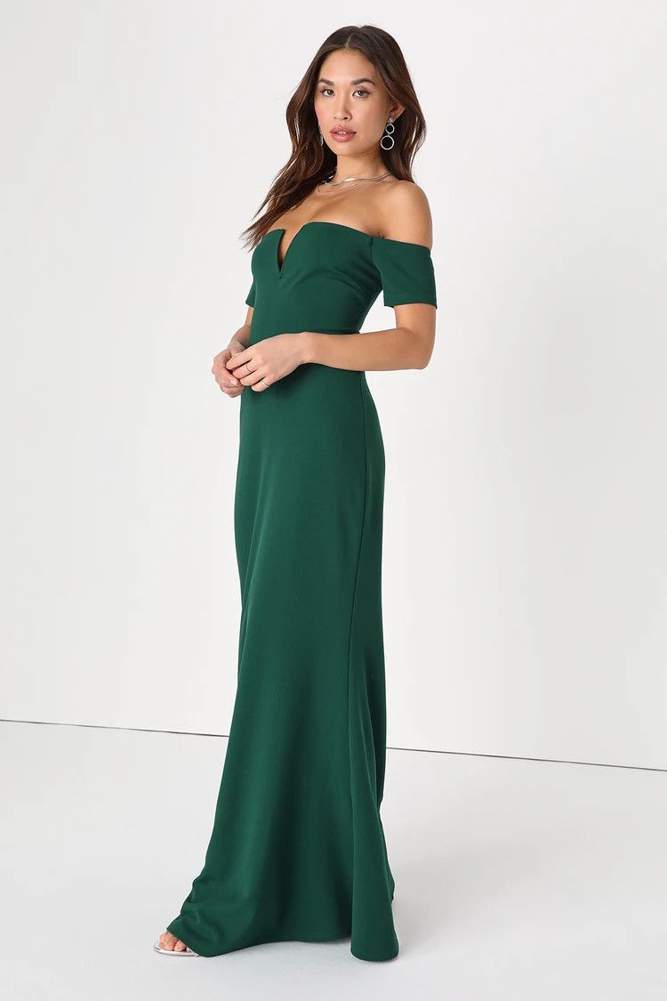 Hunter Green Off-the-Shoulder Maxi Dress | Green Maxi Dress | Formal Dress  | Lulus (US)