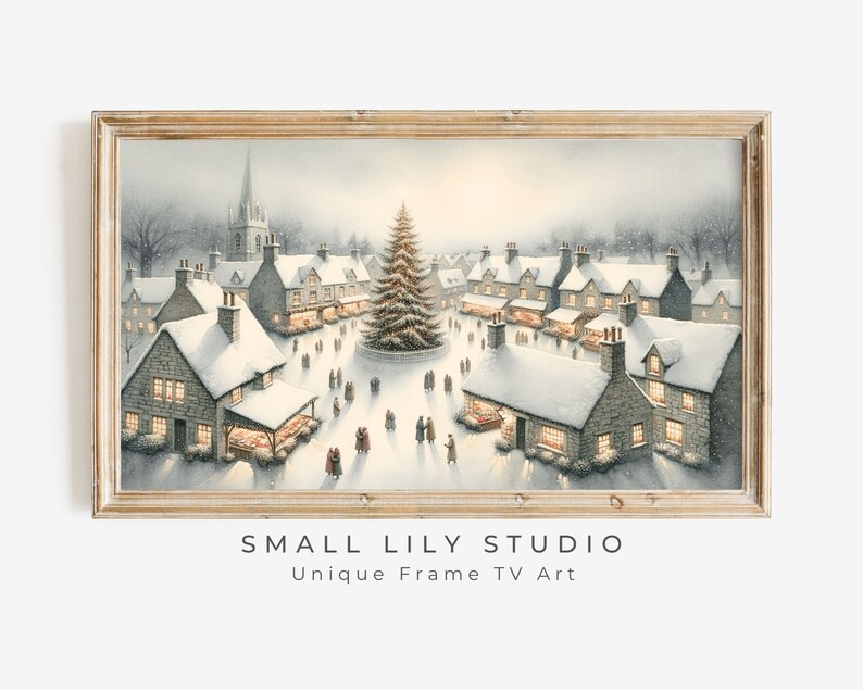 Frame TV Art Christmas Night Markets Retro Christmas Village - Etsy | Etsy (US)