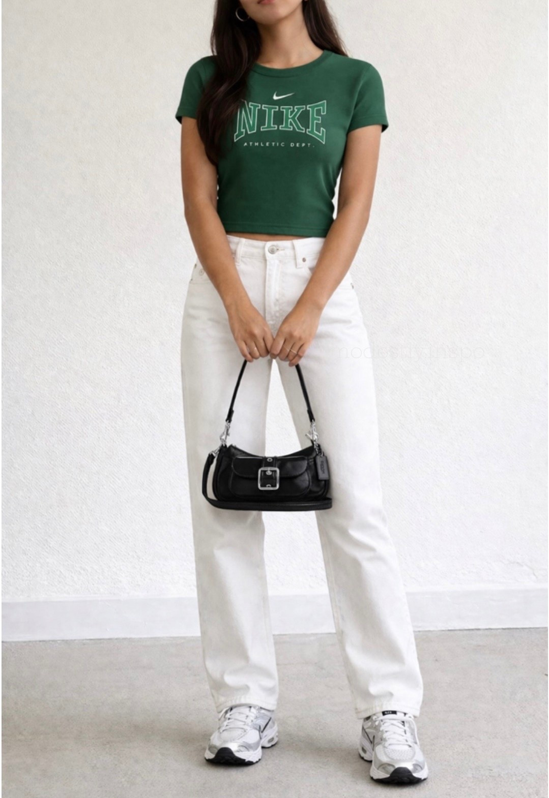the perfect way to style white jeans this spring! love this sporty chic look with a green Nike tshirt paired with chunky Nike sneakers! 

#LTKgrwm #LTKootd #LTKBeauty