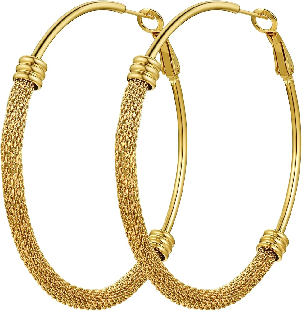 PROSTEEL 30/40/60/80/100mm Chunky Hoop Earrings For Women Gold Plated/Black Stainless Steel Hoops... | Amazon (US)