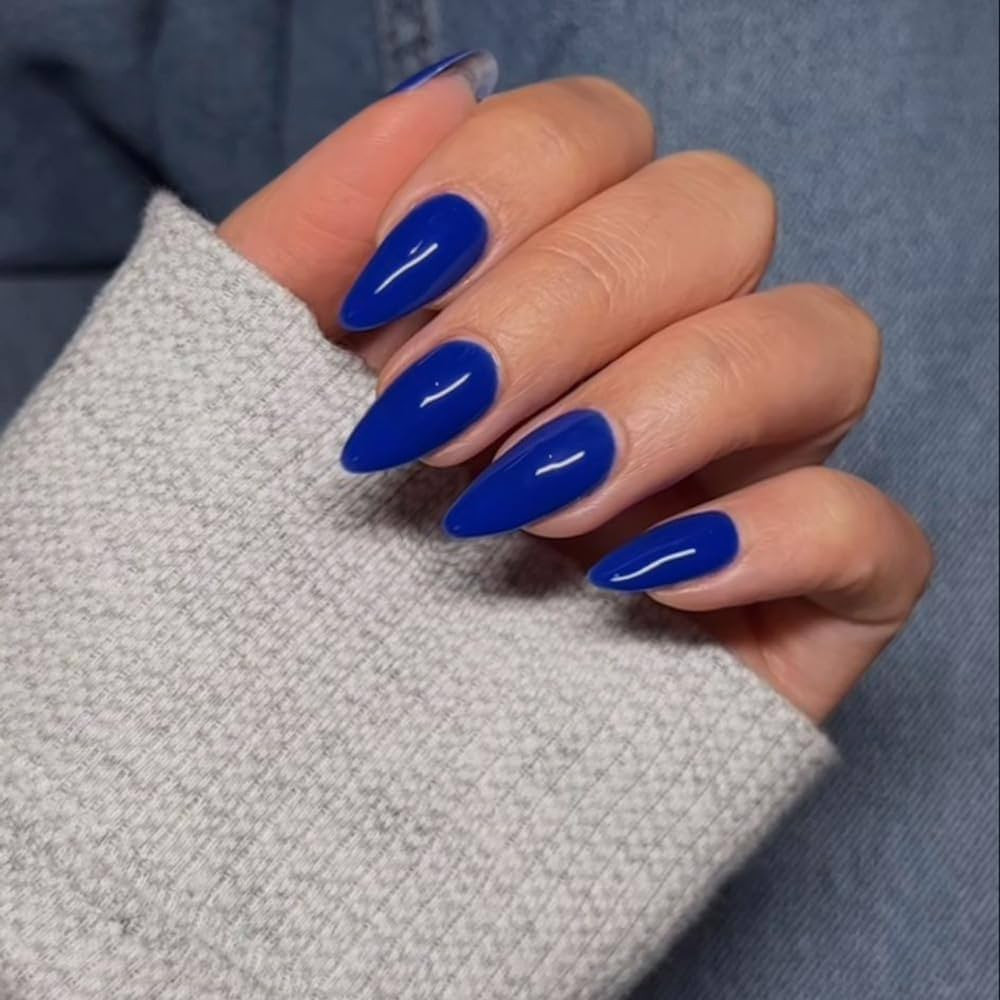 48Pcs Royal Blue Press on Nails Almond Fake Nails Glue on Nails Medium Length Almond Shaped Nails... | Amazon (US)